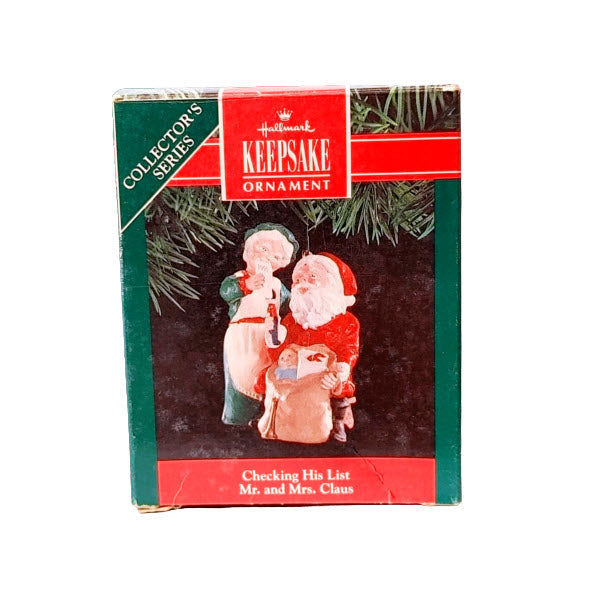 1991 Checking His List Hallmark Ornament (Mr. and Mrs. Claus) QX4339