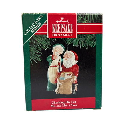 1991 Checking His List Hallmark Ornament (Mr. and Mrs. Claus) QX4339 Image2