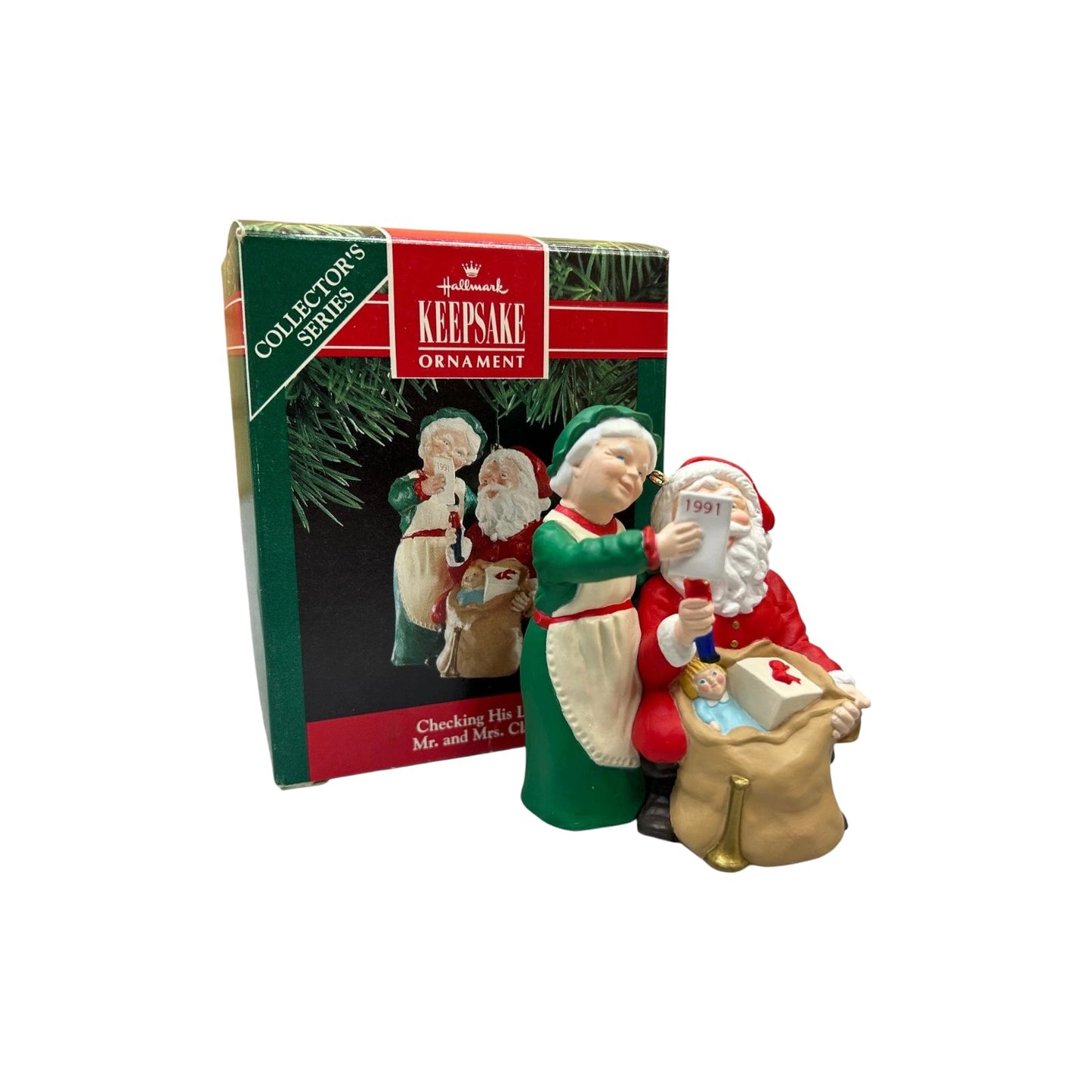 1991 Checking His List Hallmark Ornament (Mr. and Mrs. Claus) QX4339 Image3