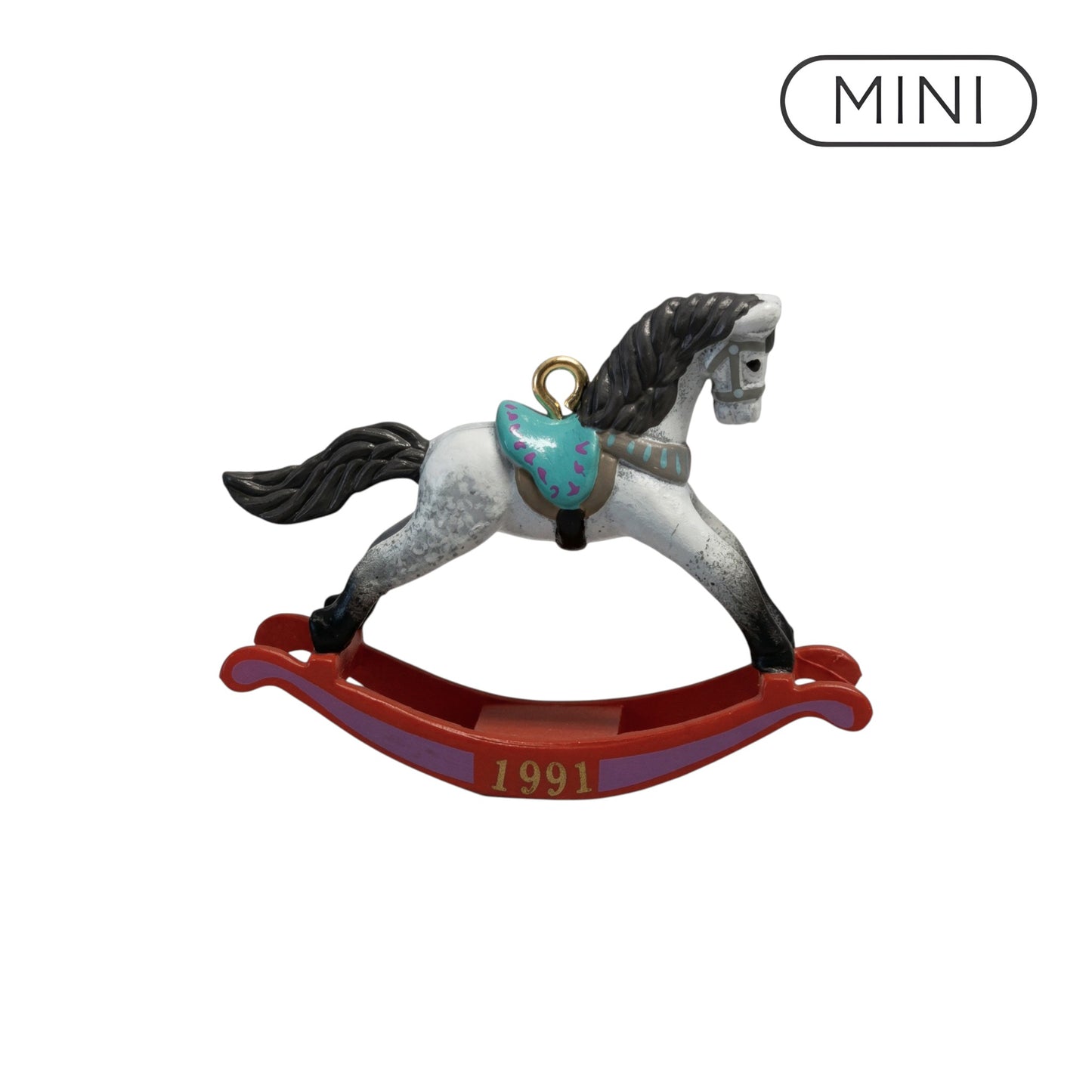 1991 Grey Arabian - Red Rockers Hallmark Ornament (Miniature Rocking Horse) QXM5637 Image1