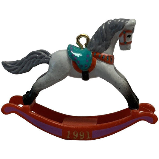 1991 Grey Arabian - Red Rockers Hallmark Ornament (Miniature Rocking Horse) QXM5637