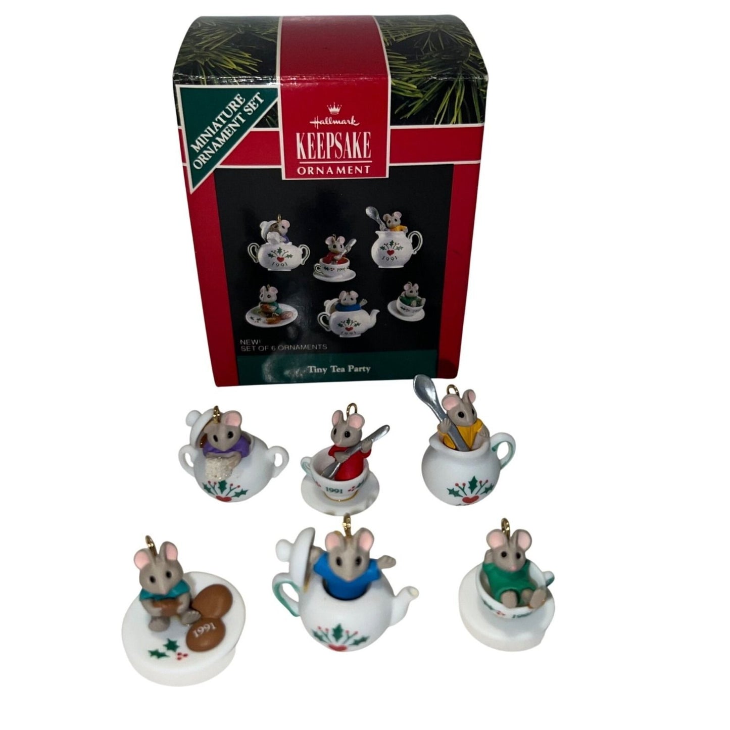 1991 Tiny Tea Party Set Hallmark Ornament (Six Mice) QXM5827