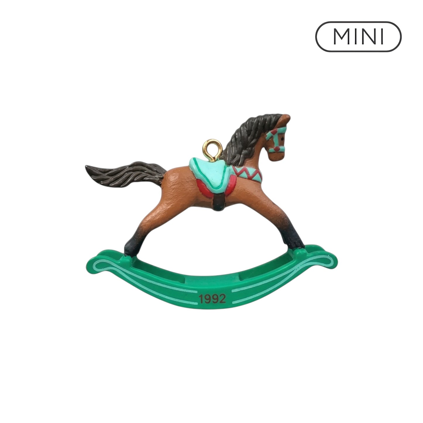 1992 Brown - Green Rockers Hallmark Ornament (Miniature Rocking Horse) QXM5454 Image1