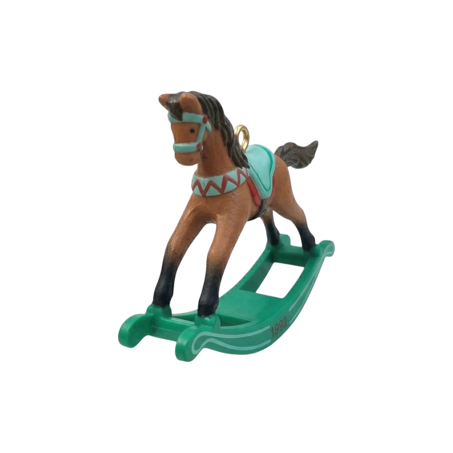 1992 Brown - Green Rockers Hallmark Ornament (Miniature Rocking Horse) QXM5454 Image5