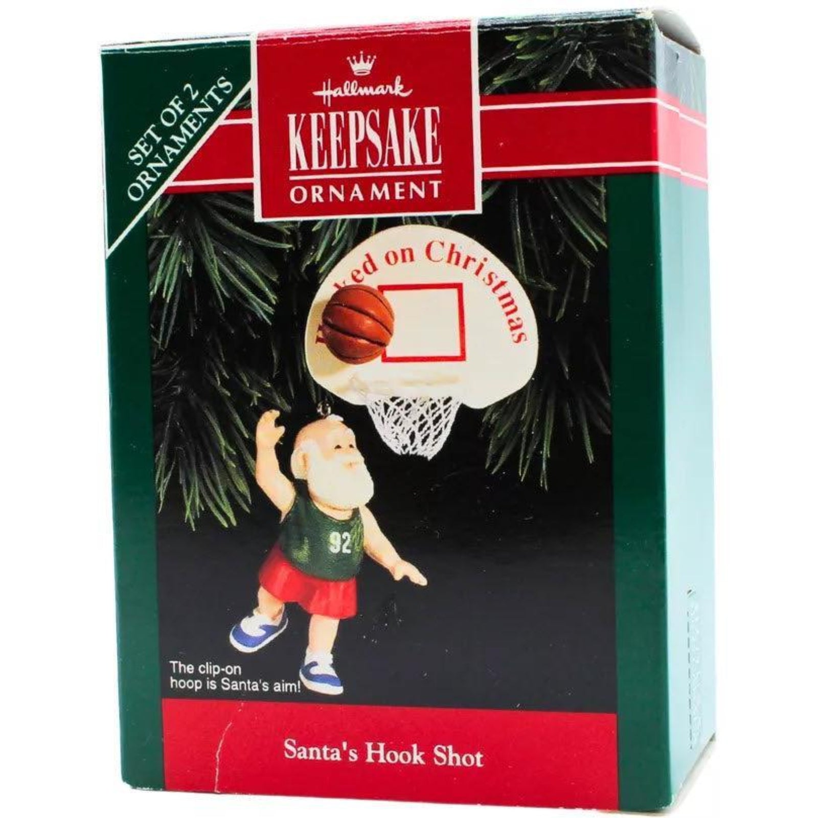 1992 Santa's Hook Shot Hallmark Ornament (Basketball) QX5434
