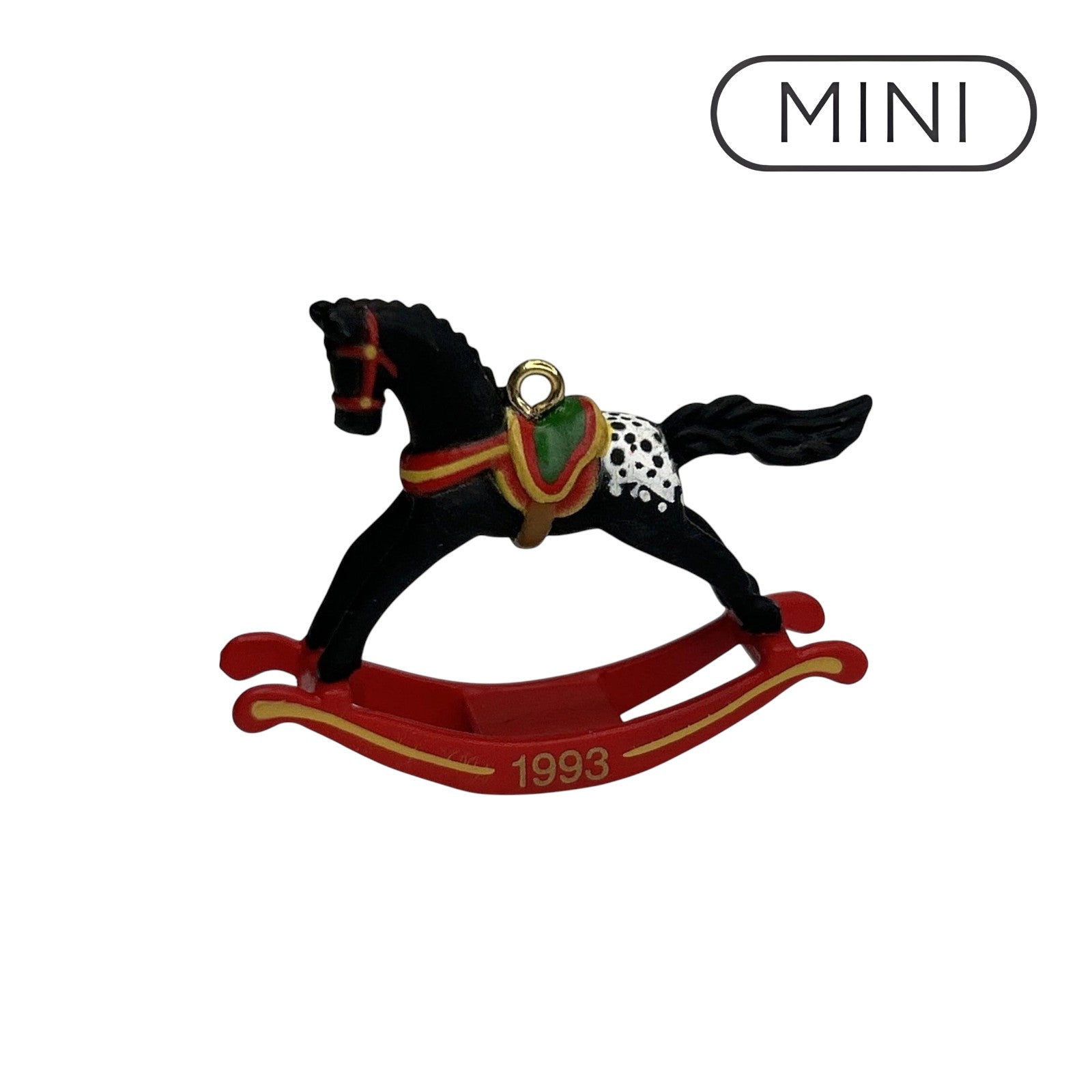 1993 Appaloosa Black with Red Rocker Hallmark Ornament (Miniature Rocking Horse) QXM5112 Image1