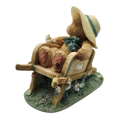 1994 Cherished Teddies Jennifer "Gathering The Blooms of Friendship Girl Bear In Wheelbarrow Figurine" Enesco Ornament (March of the Teddy Bears) 103810