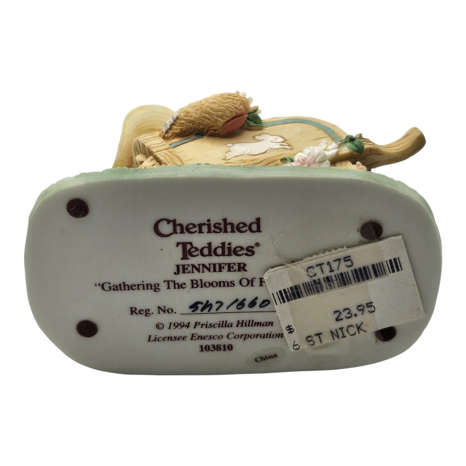 1994 Cherished Teddies Jennifer "Gathering The Blooms of Friendship Girl Bear In Wheelbarrow Figurine" Enesco Ornament (March of the Teddy Bears) 103810