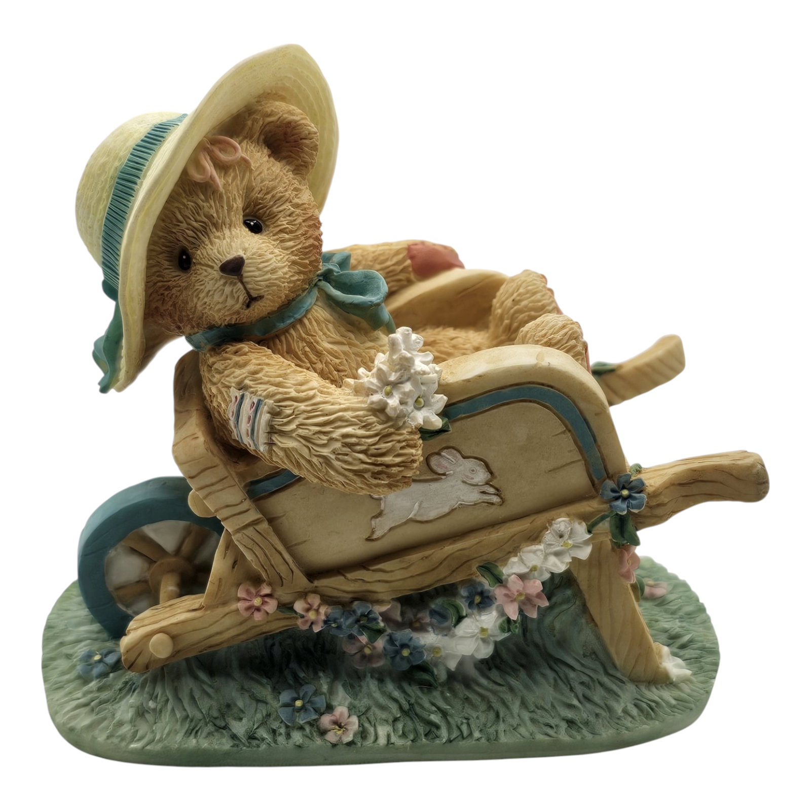 1994 Cherished Teddies Jennifer "Gathering The Blooms of Friendship Girl Bear In Wheelbarrow Figurine" Enesco Ornament (March of the Teddy Bears) 103810
