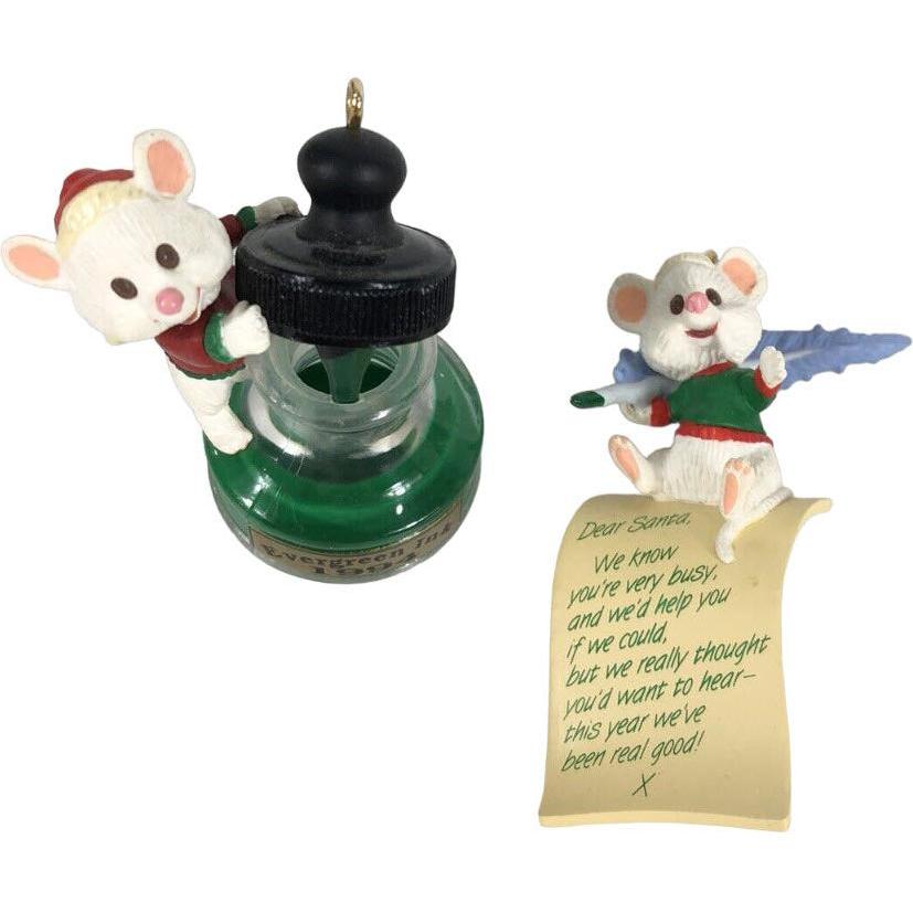 1994 Dear Santa Mouse - Set of 2 Hallmark Ornament (Mouse) QX5806