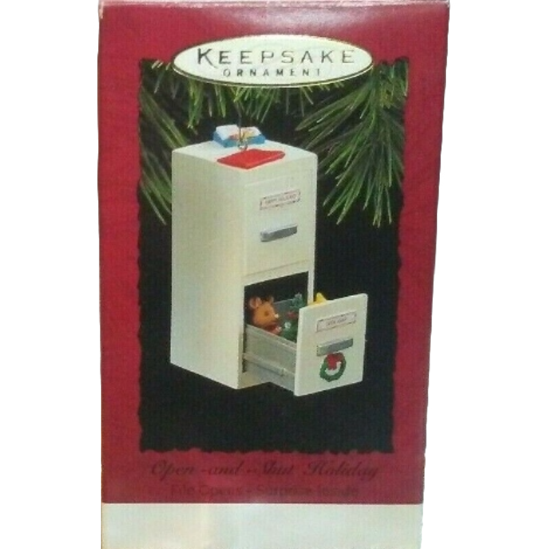 1994 Open - and - Shut Holiday Hallmark Ornament (File Opens - Surprise Inside) QX5696