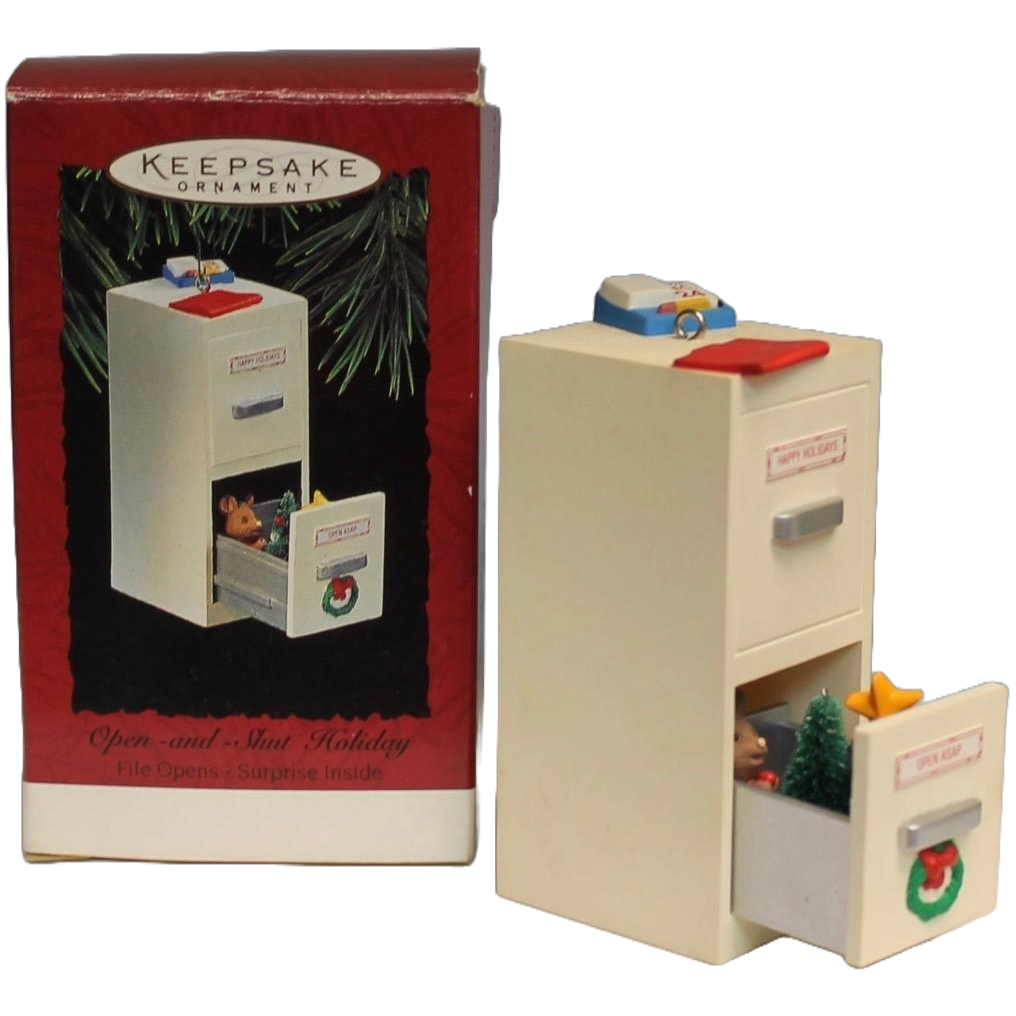 1994 Open - and - Shut Holiday Hallmark Ornament (File Opens - Surprise Inside) QX5696