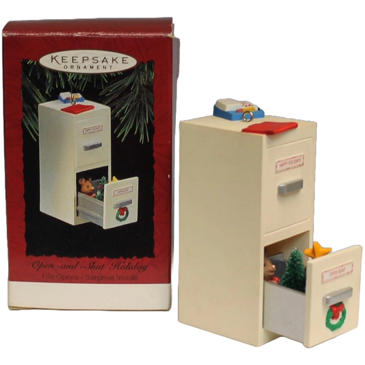 1994 Open - and - Shut Holiday Hallmark Ornament (File Opens - Surprise Inside) QX5696