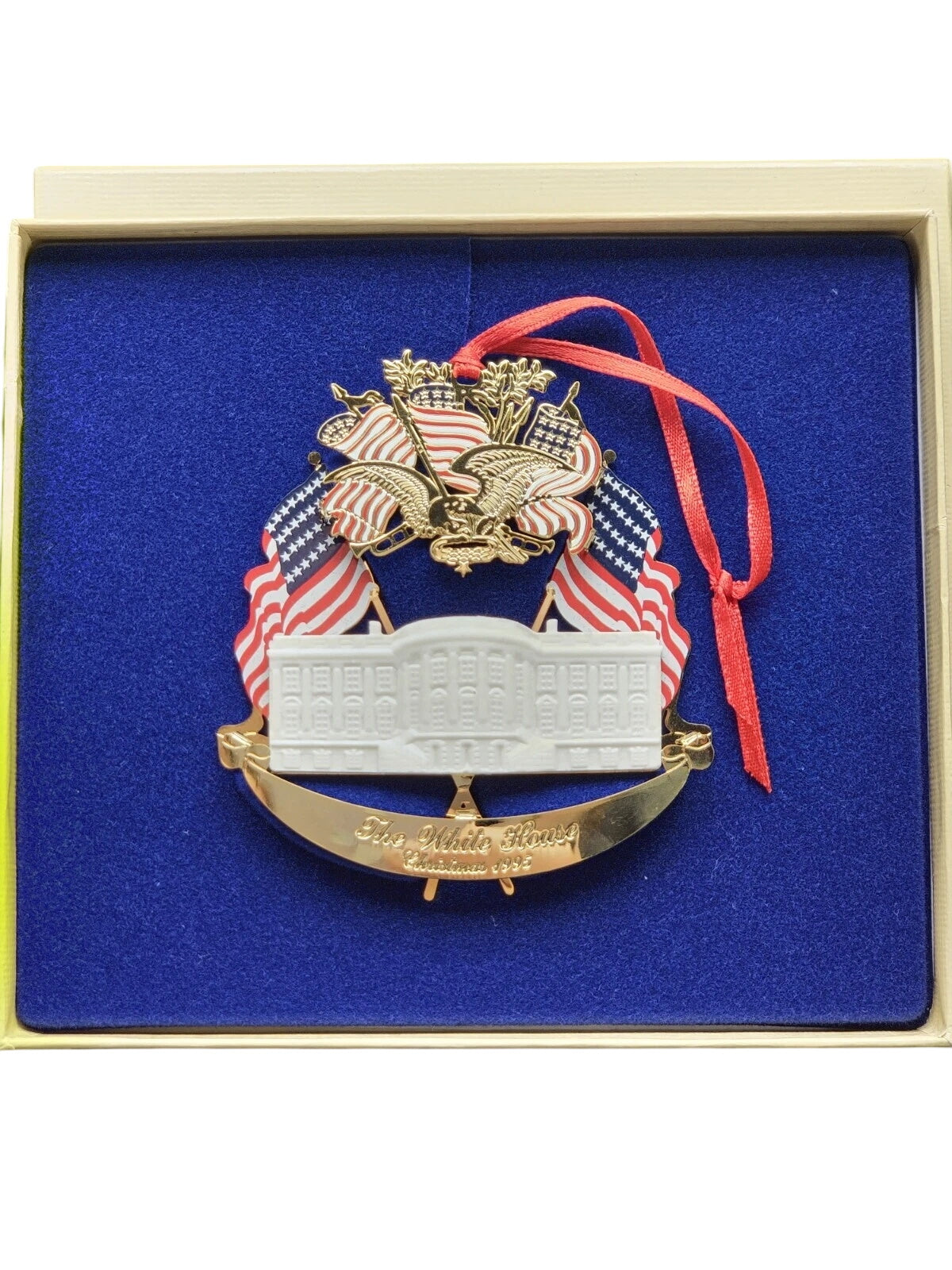 1995 White House South Portico Collectible Ornament - Stunning Gold Metal Design