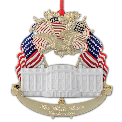 1995 White House South Portico Collectible Ornament - Stunning Gold Metal Design