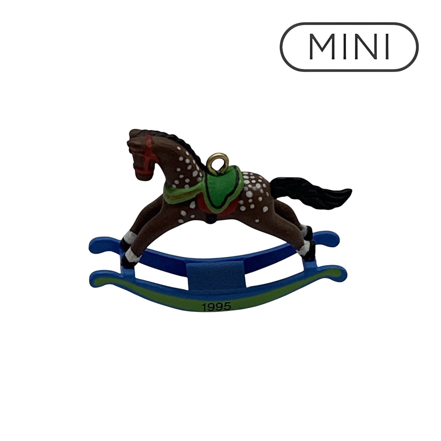 1995 Brown Spotted - Green Rocker Hallmark Ornament (Miniature Rocking Horse) QXM4827 Image1