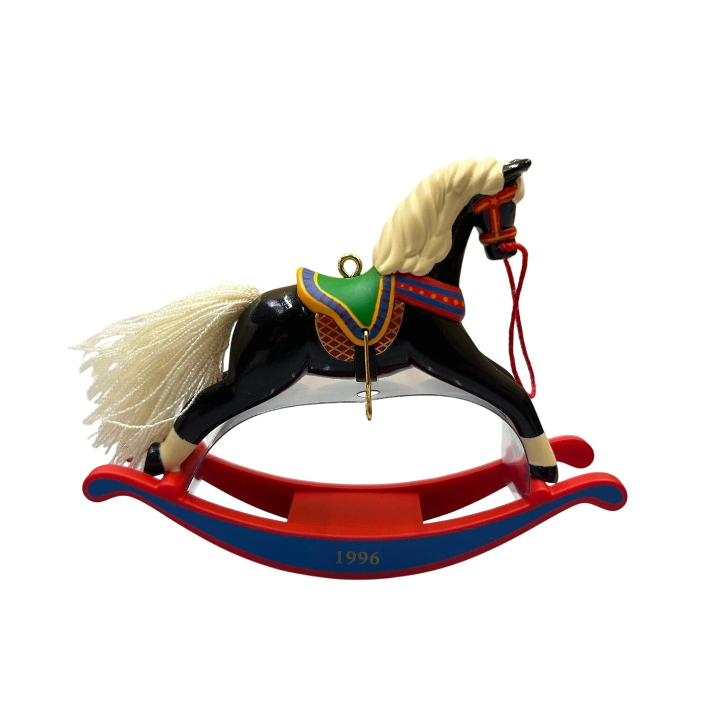 1996 Black - White Mane and Tail Hallmark Ornament (Rocking Horse) QX5674 Image1