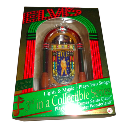 1997 Elvis Lights and Music Play Two Songs 3rd in a Collectible Series "Here Comes Santa Claus" & "Winter Wonderland" Carlton Cards Ornaments (Elvis Presley) CXOR-093W