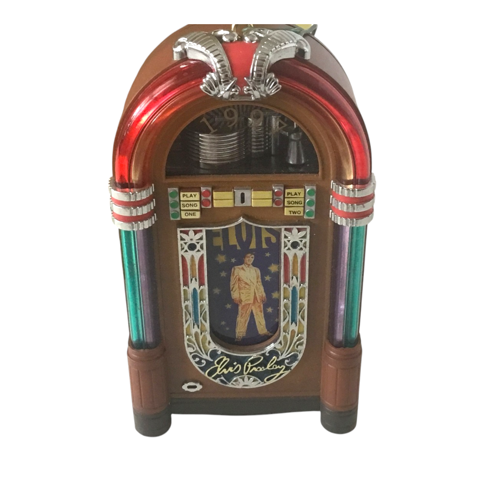 1997 Elvis Lights and Music Play Two Songs 3rd in a Collectible Series "Here Comes Santa Claus" & "Winter Wonderland" Carlton Cards Ornaments (Elvis Presley) CXOR-093W