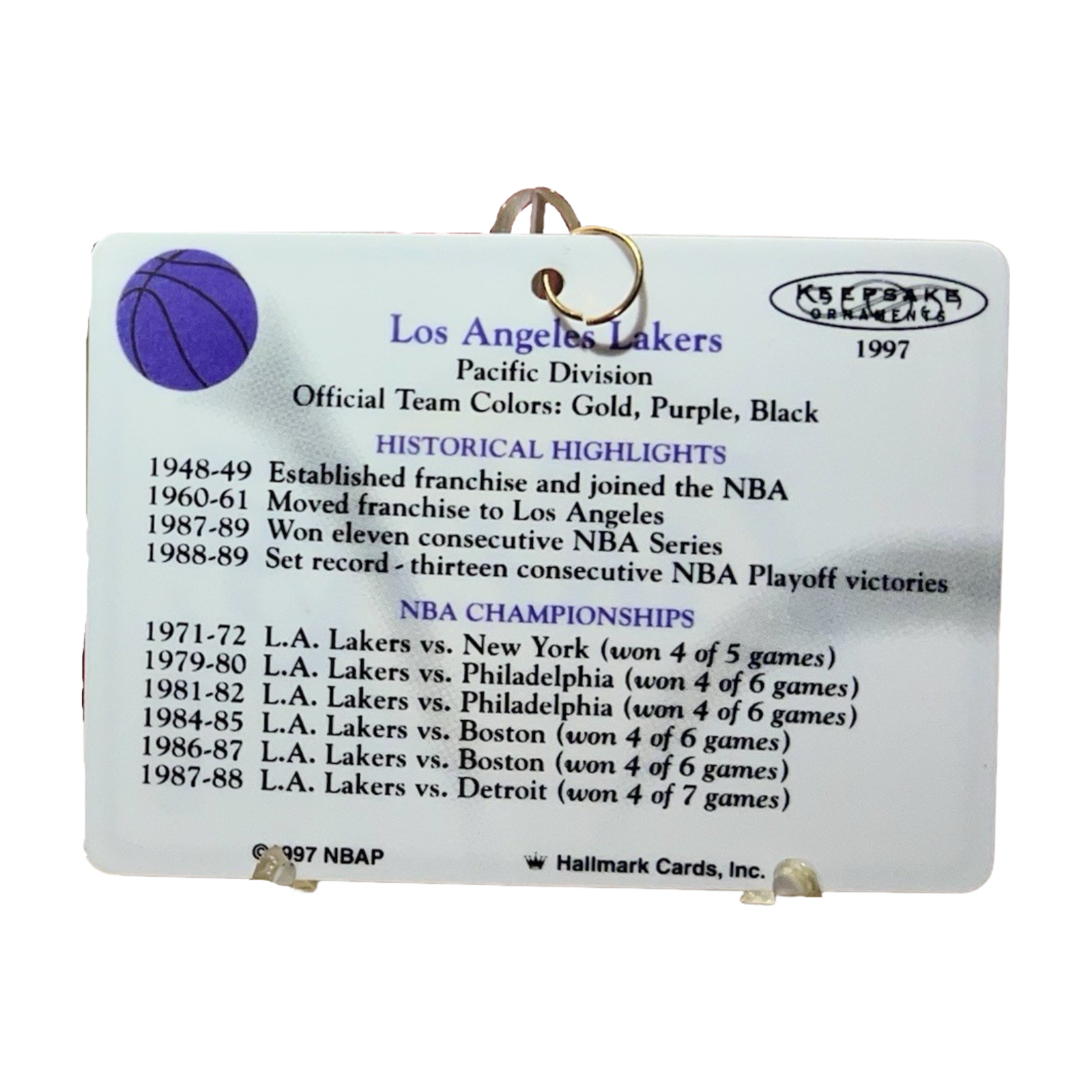 1997 Los Angeles Lakers Hallmark Ornament (Basketball) QSR1262