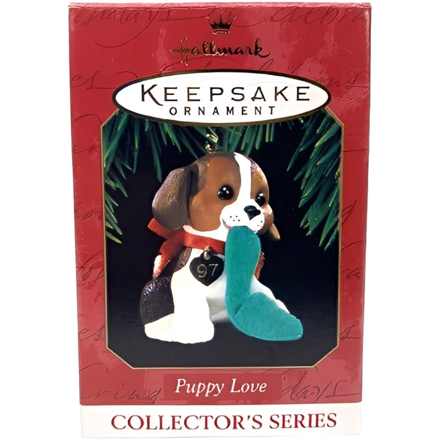 1997 Brown and White Spotted Puppy Hallmark Ornament (Puppy Love) QX6222