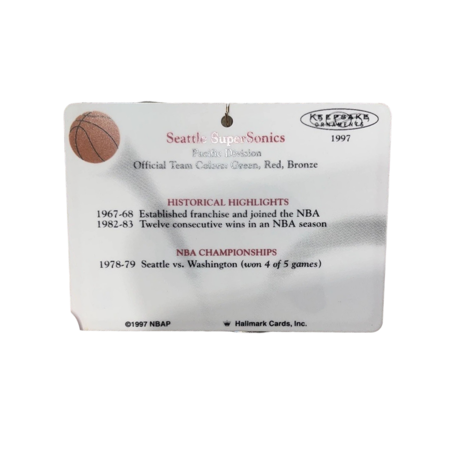1997 Seattle Supersonics Hallmark Ornament (NBA) QSR1295