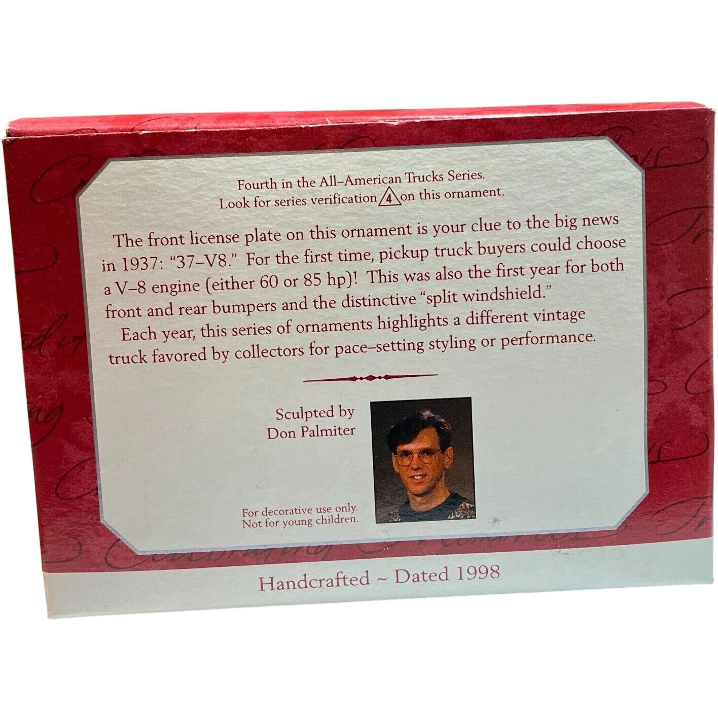 1998 Hallmark Ornament (1937) Ford V-8 Hallmark Ornament (All-American Trucks) QX6263