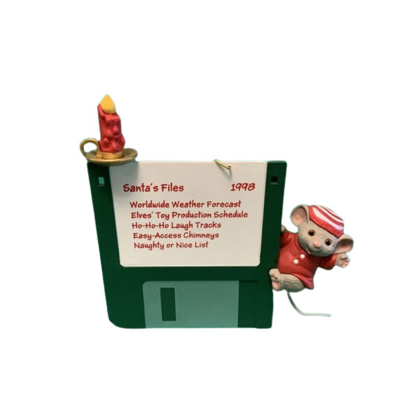 1998 Checking Santa's Files Hallmark Ornament (Mouse) QX6806