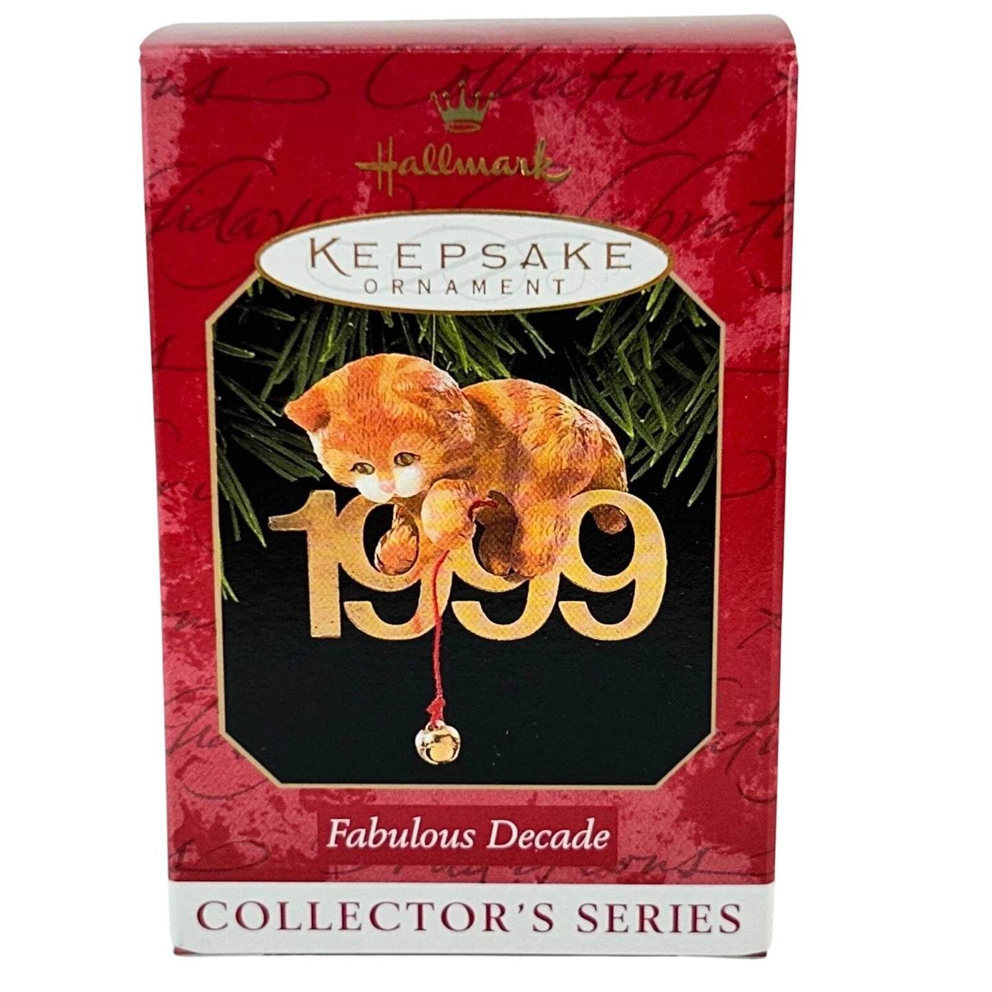 1999 Cat with Brass Hallmark Ornament (Fabulous Decade) QX6357