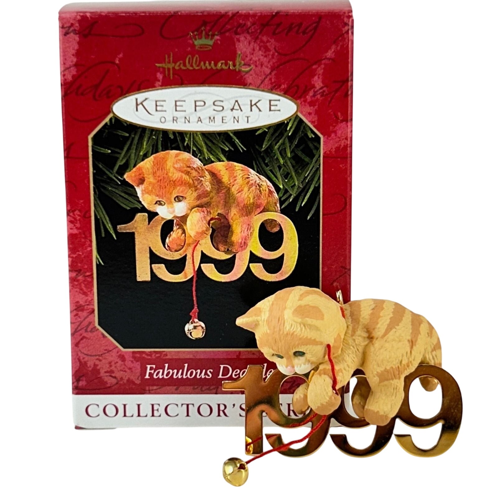 1999 Cat with Brass Hallmark Ornament (Fabulous Decade) QX6357