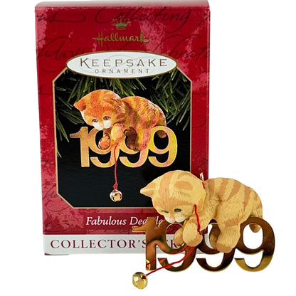 1999 Cat with Brass Hallmark Ornament (Fabulous Decade) QX6357