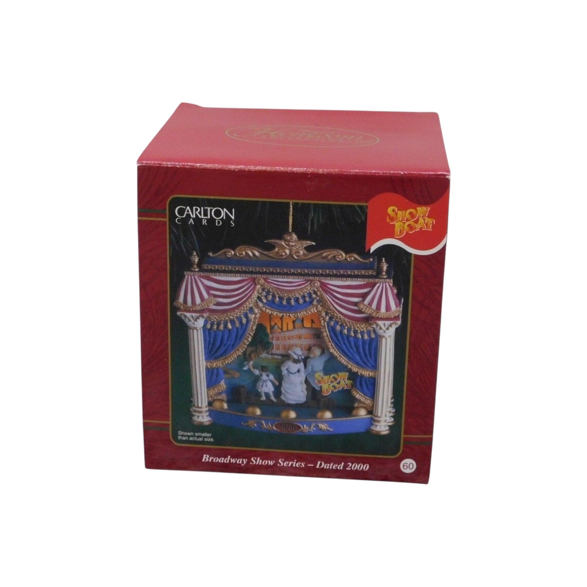 Boxed Carlton Cards Broadway Show Series ornament on a white background