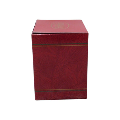 Red rectangular box with gold accents on a white background
