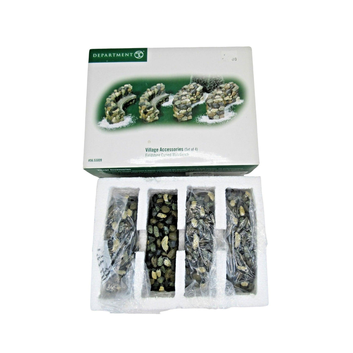 2001 “Fieldstone Curved Wall/Bench Set of 4” Village Accessories Series – Department 56 53009 Image4