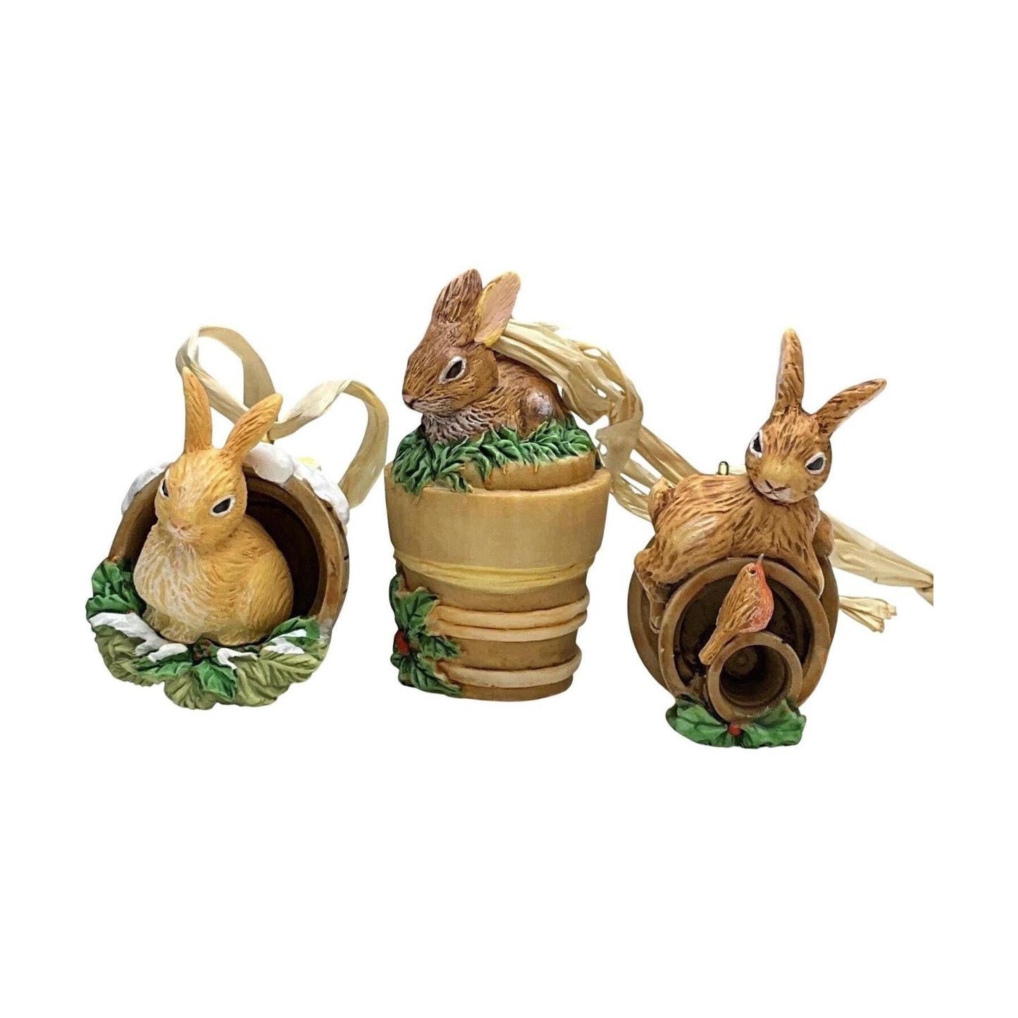 2001 Set of 3 Bunny Hallmark Ornament (Nature's Sketchbook) QGO6402 Image1