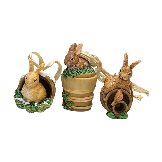 2001 Set of 3 Bunny Hallmark Ornament (Nature's Sketchbook) QGO6402 Image1