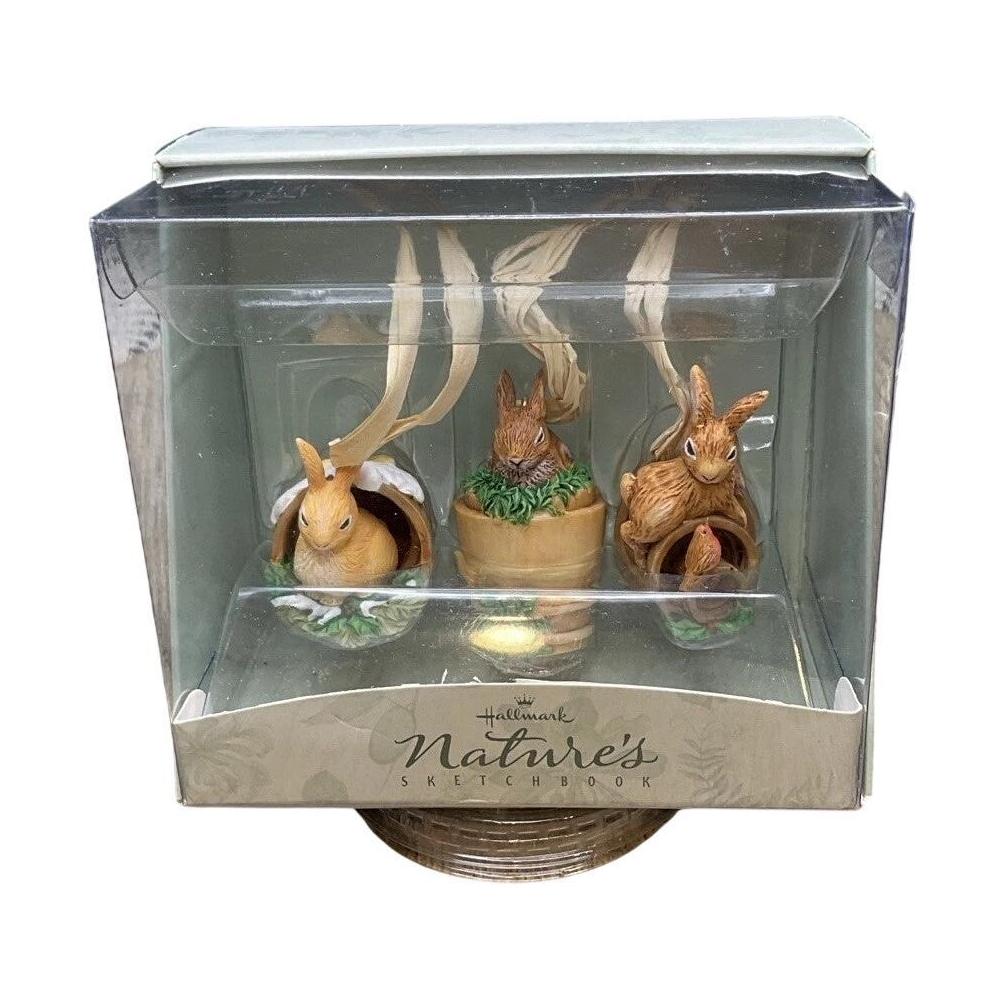 2001 Set of 3 Bunny Hallmark Ornament (Nature's Sketchbook) QGO6402 Image2