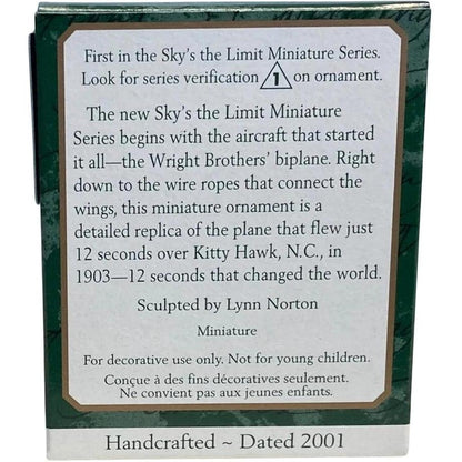 2001 The Flight at Kitty Hawk Hallmark Ornament (Sky's the Limit Miniature) QXM5215