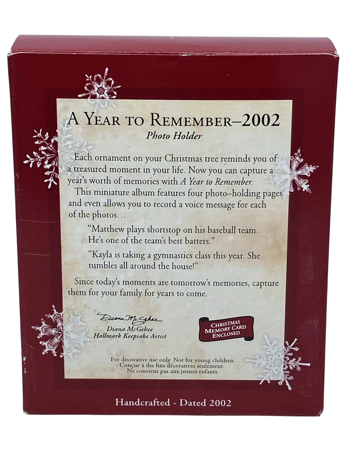 2002 A Year to Remember 2002 Hallmark Ornament (Photo Holder) QX2813