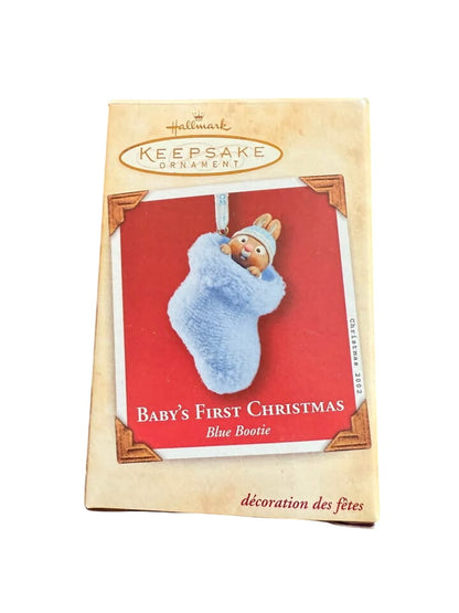 2002 Baby's First - Blue Bootie Hallmark Ornament (Baby's First Christmas) QX8596