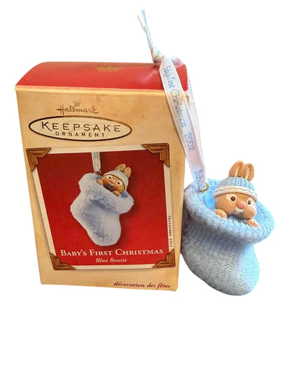 2002 Baby's First - Blue Bootie Hallmark Ornament (Baby's First Christmas) QX8596