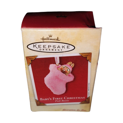 2002 Baby's First ChristmasPink Bootie Hallmark Ornament (Bunny) QX8806