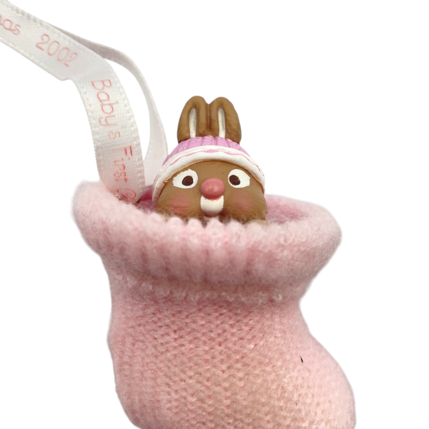 2002 Baby's First ChristmasPink Bootie Hallmark Ornament (Bunny) QX8806