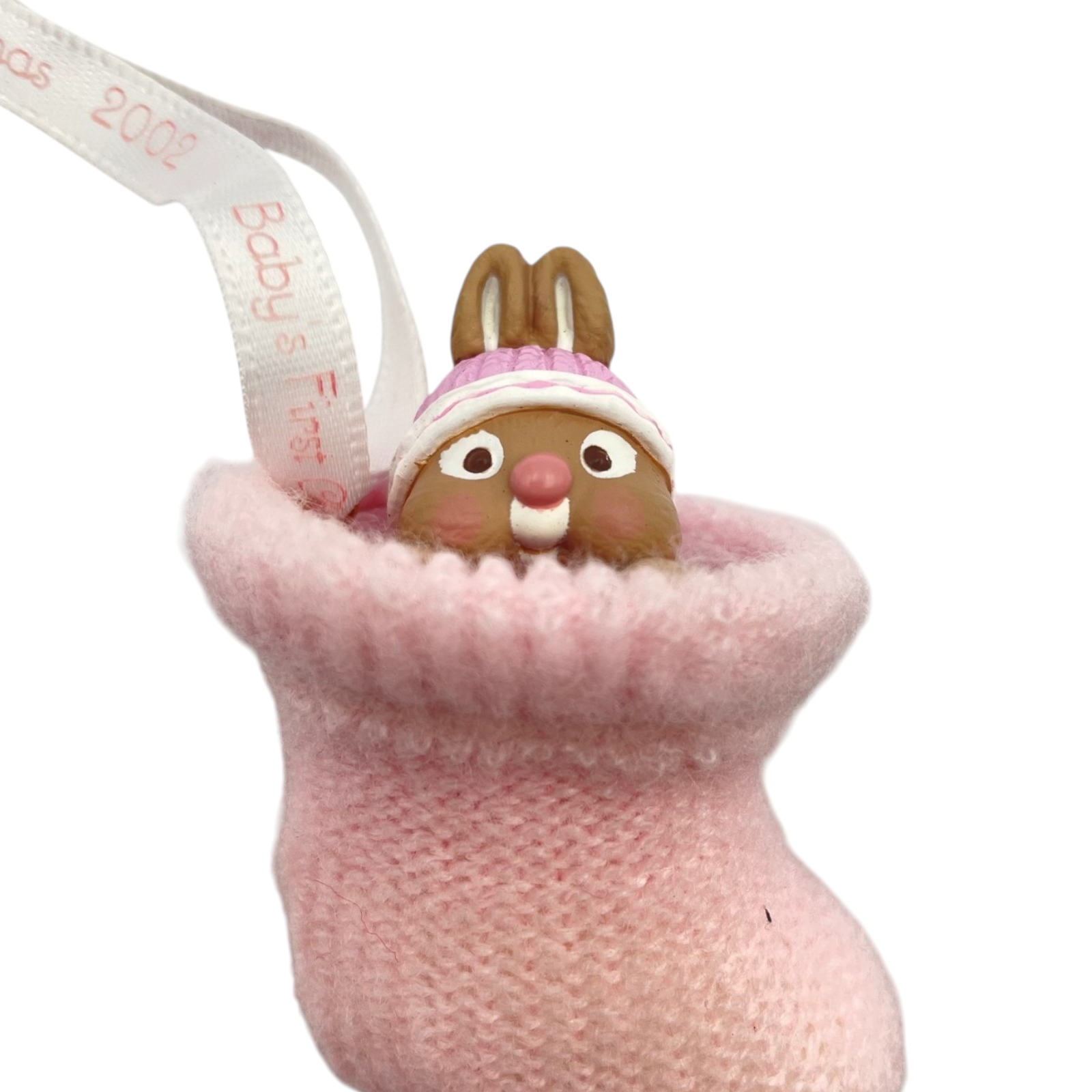 2002 Baby's First ChristmasPink Bootie Hallmark Ornament (Bunny) QX8806