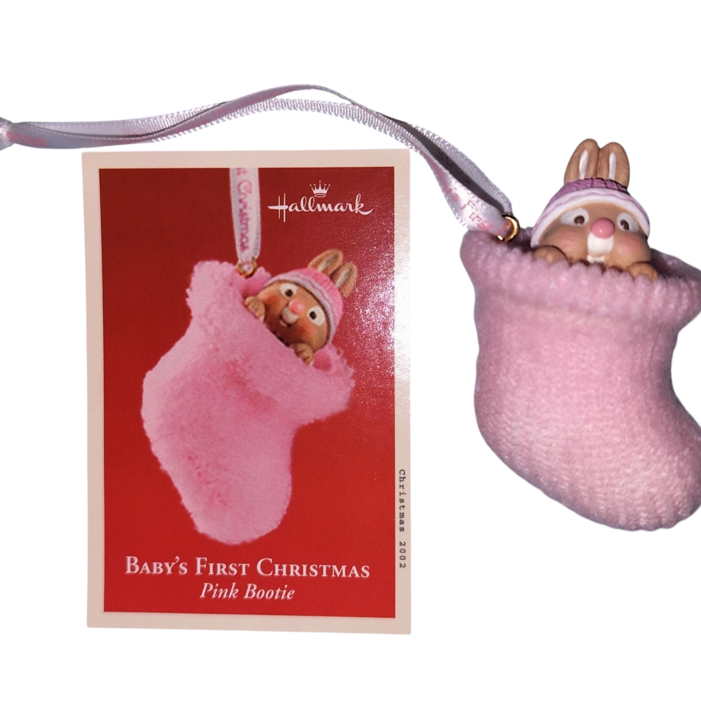2002 Baby's First ChristmasPink Bootie Hallmark Ornament (Bunny) QX8806