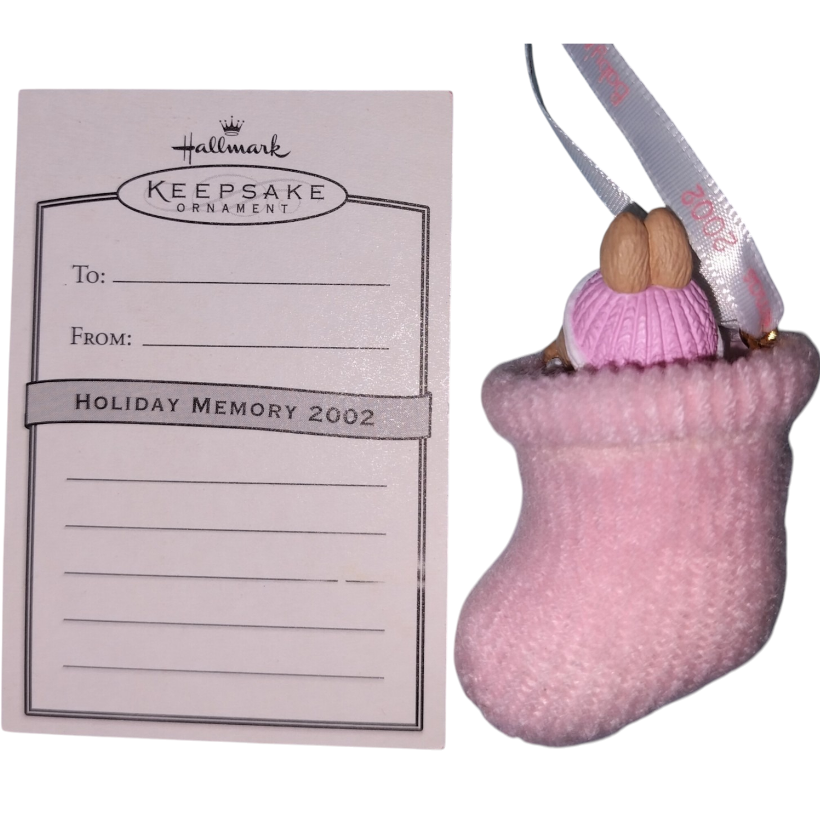2002 Baby's First ChristmasPink Bootie Hallmark Ornament (Bunny) QX8806