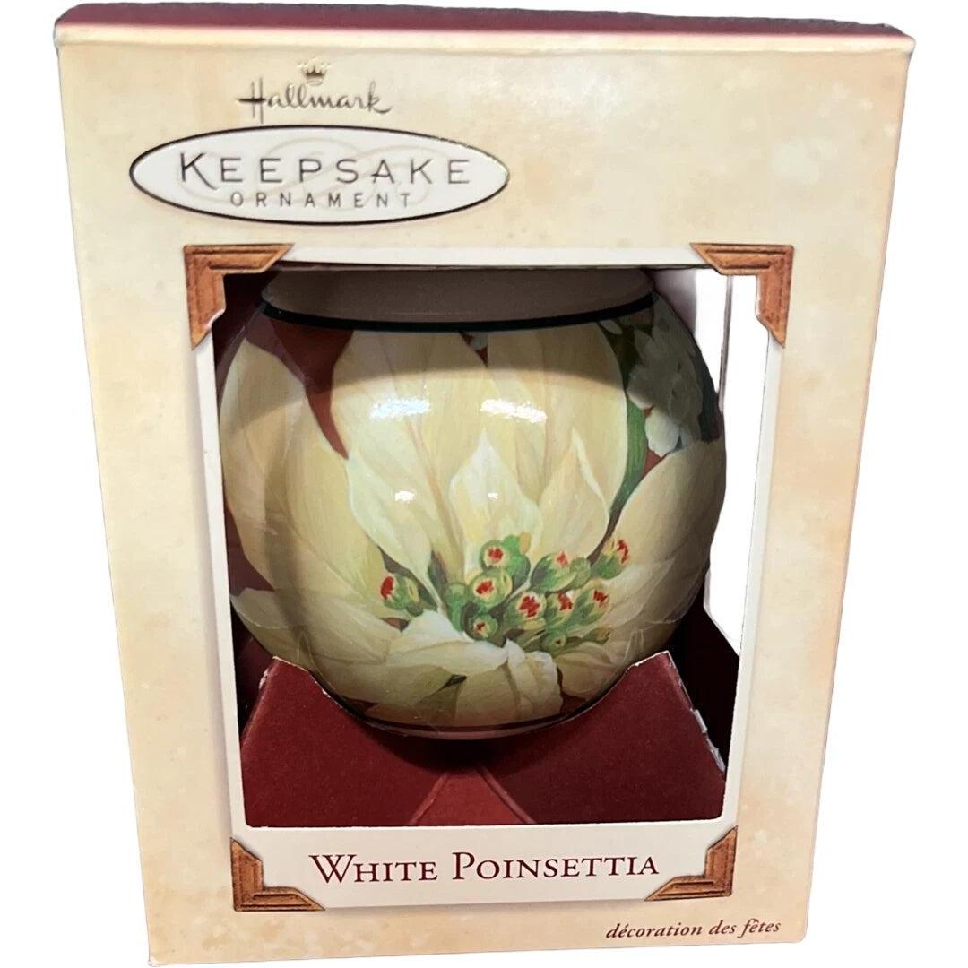 2002 White Poinsettia Hallmark Ornament (Ball) QX2953