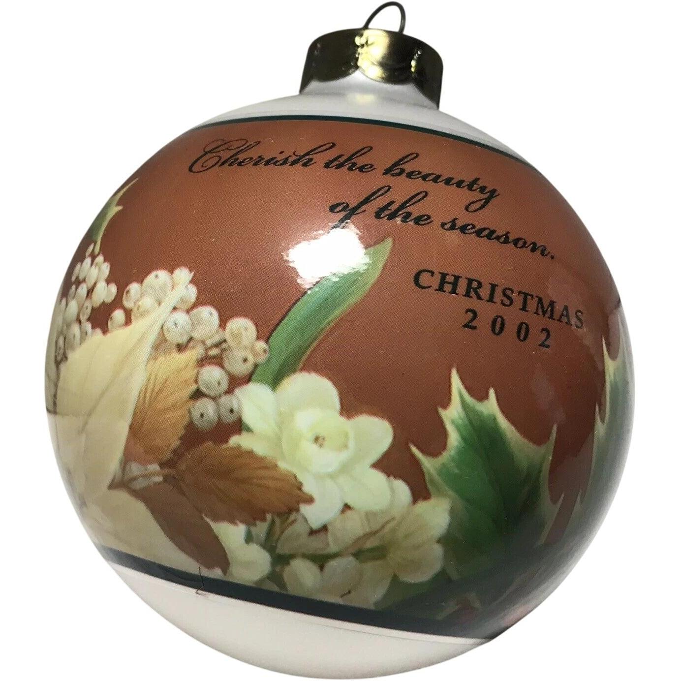 2002 White Poinsettia Hallmark Ornament (Ball) QX2953