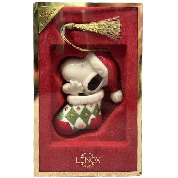 2003 Lenox Christmas Snoopy Ornament with Pink Santa Hat - Limited Edition