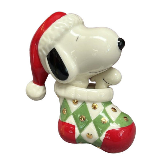 2003 Lenox Christmas Snoopy Ornament with Pink Santa Hat - Limited Edition